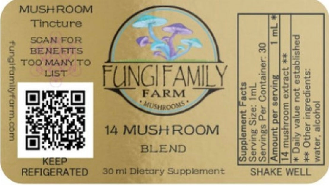 14 Mushroom Blend Tincture Dual Extract Ultrasonic