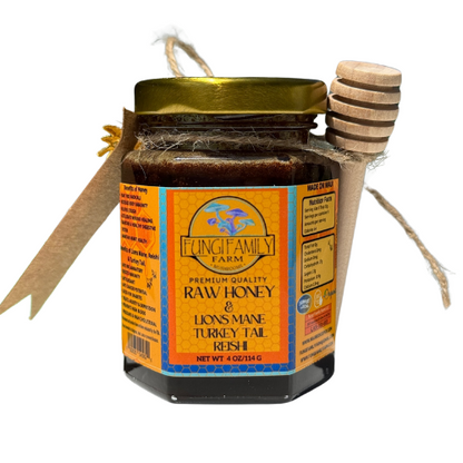 3 0Z Mushroom Infused Honey with Lions Mane, Reishi and Turkey Tail