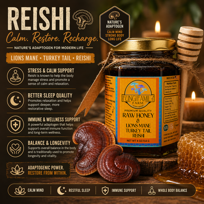 Mushroom Infused Honey – Lion’s Mane, Reishi, Turkey Tail (3 oz)