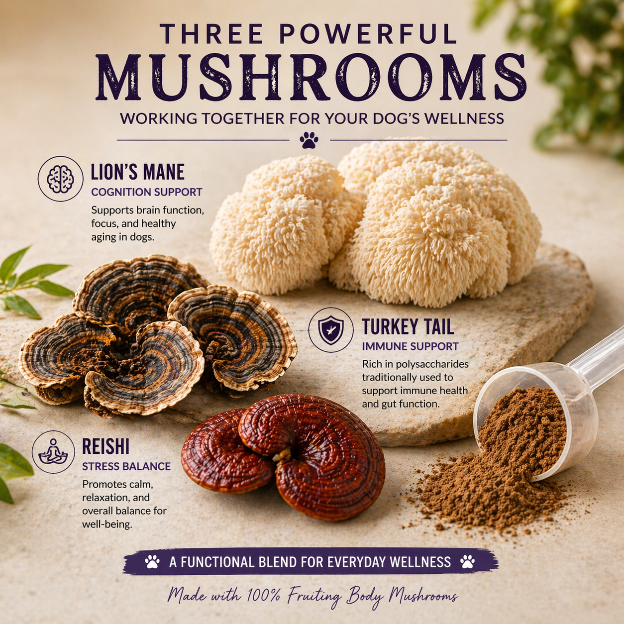 Daily Mushroom Blend for Dogs | Natural Food Topper with Functional Mushrooms