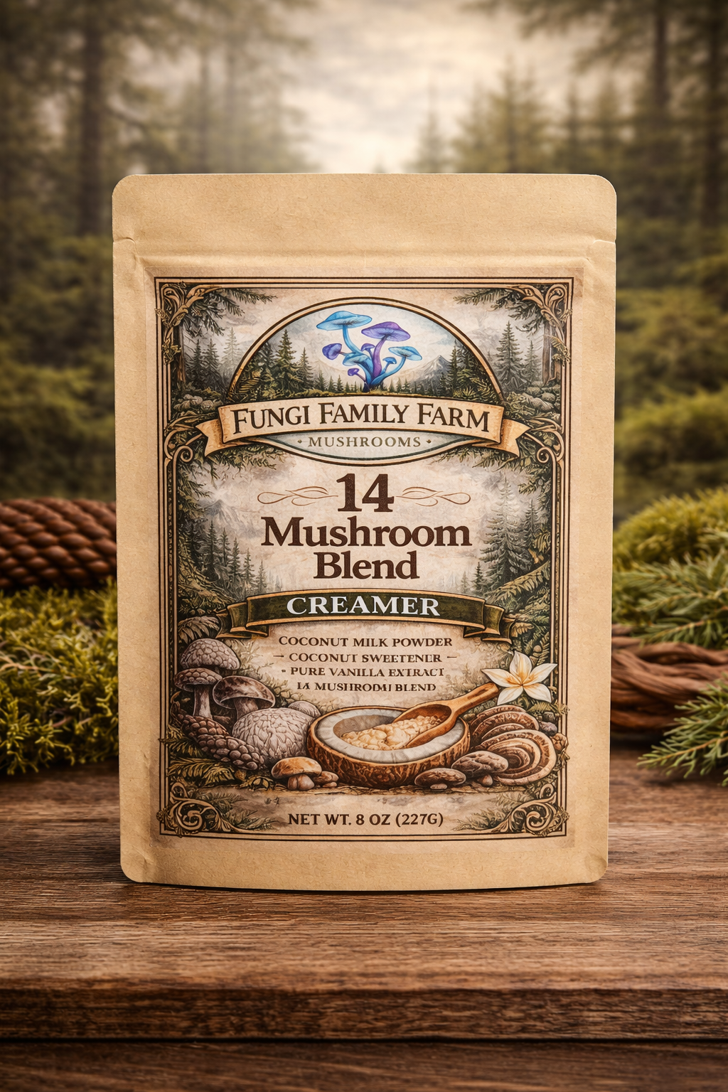 14 Mushroom Blend Creamer – Vanilla Superfood Coffee Creamer (8oz)