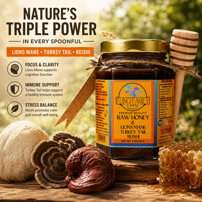 Mushroom Infused Honey – Lion’s Mane, Reishi, Turkey Tail (3 oz)