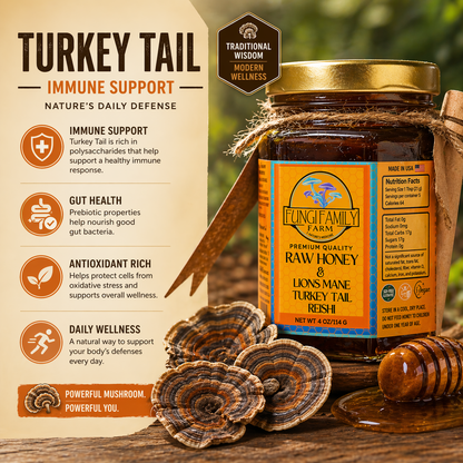 Mushroom Infused Honey – Lion’s Mane, Reishi, Turkey Tail (3 oz)
