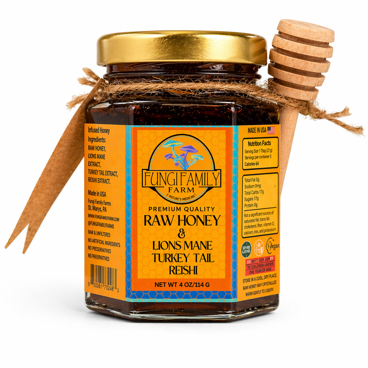 Mushroom Infused Honey – Lion’s Mane, Reishi, Turkey Tail (3 oz)