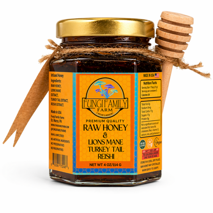 Mushroom Infused Honey – Lion’s Mane, Reishi, Turkey Tail (3 oz)