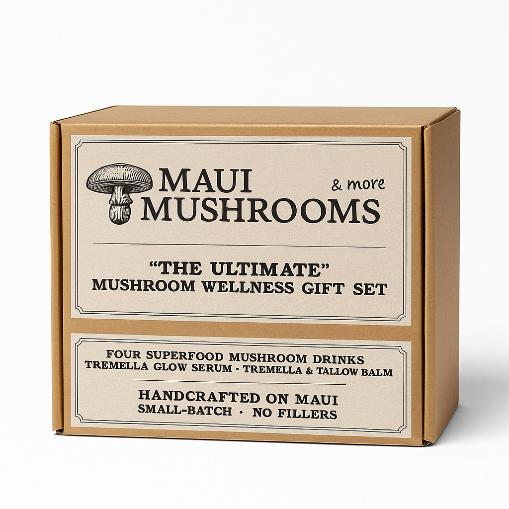 Ultimate Mushroom Wellness Gift Set – Superfood Drinks, Tremella Glow Serum, and Tremella & Tallow Balm | Handcrafted on Maui