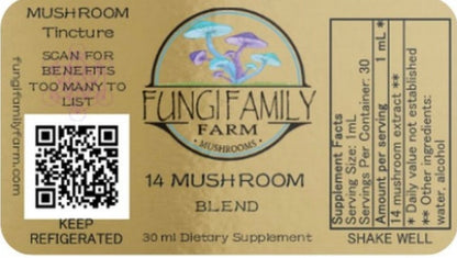 14 Mushroom Blend Tincture Dual Extract Ultrasonic
